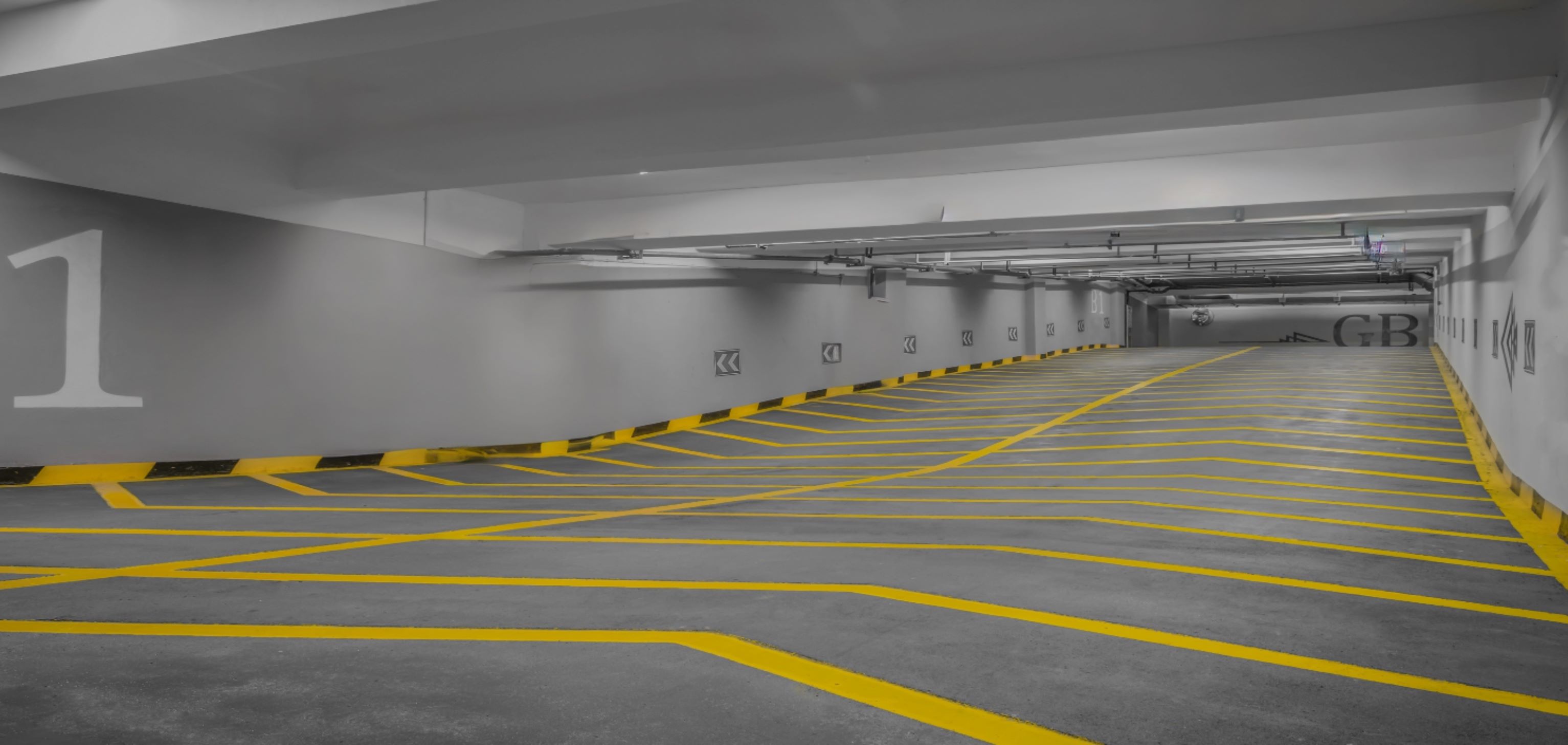Freshly striped parking lot with clear lines and well-marked spaces